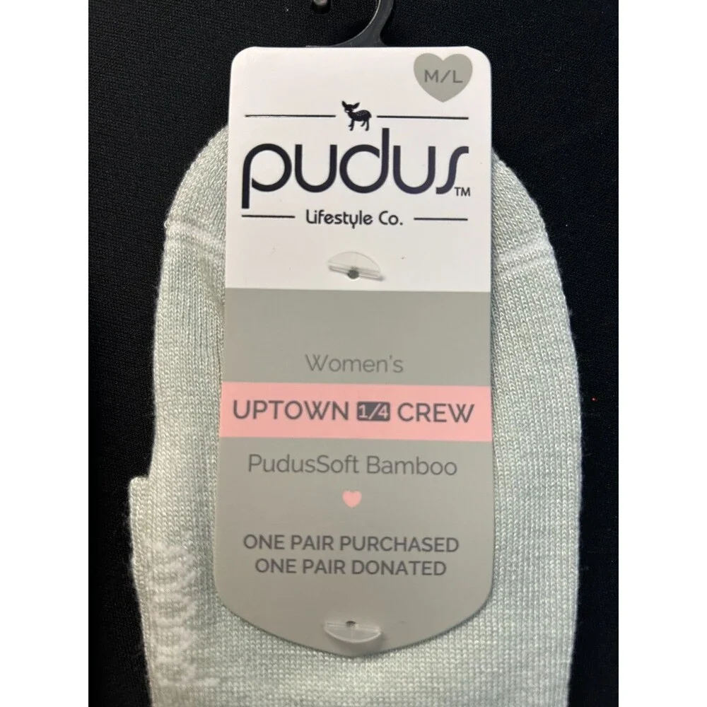 Pudus Uptown 1/4 Crew Socks Lot 3 Pack M/L 9-11 Bamboo Knit Hearts Striped NWT